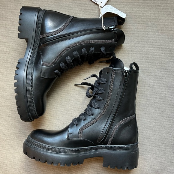 Brunello Cucinelli Black Leather Combat Boots with monili size 37.5 - Picture 3 of 10